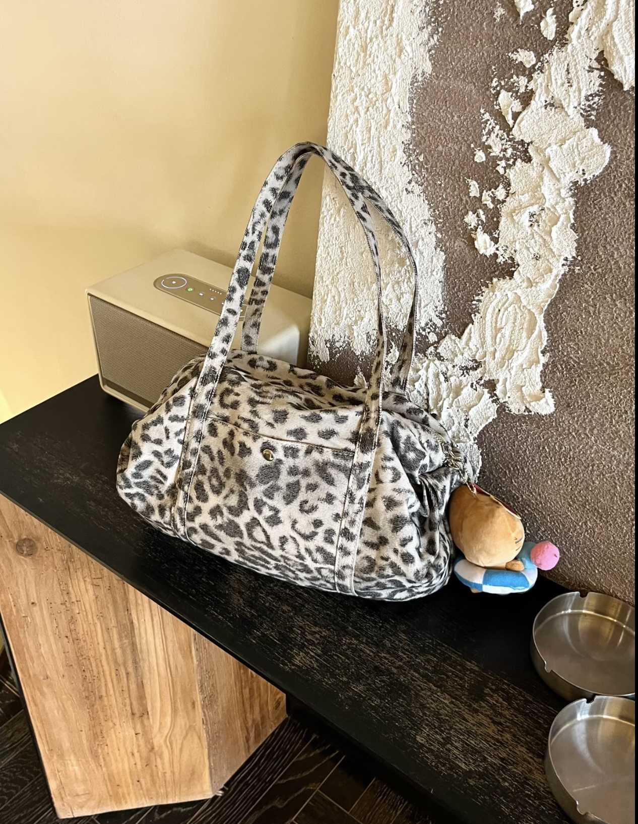 Store Faded Brooklyn Leopard Print Canvas Tote - Large Capacity Shoulder Bag - Faded