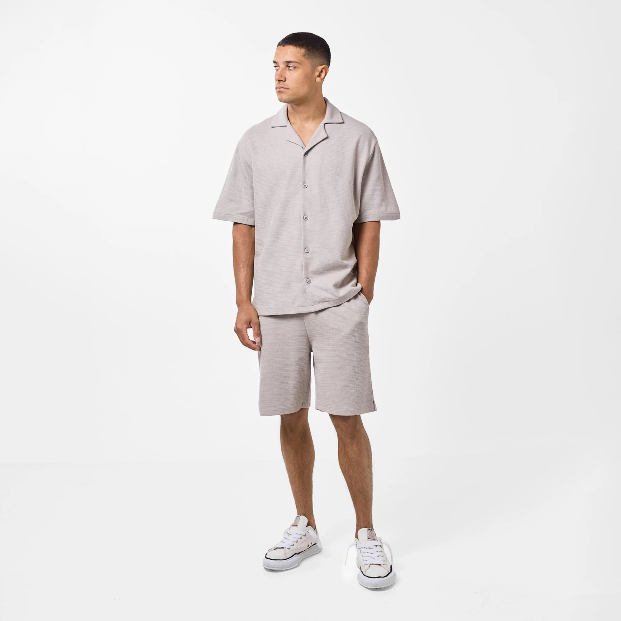 Tonal Knitted Shirt Twinset | Sand - Faded