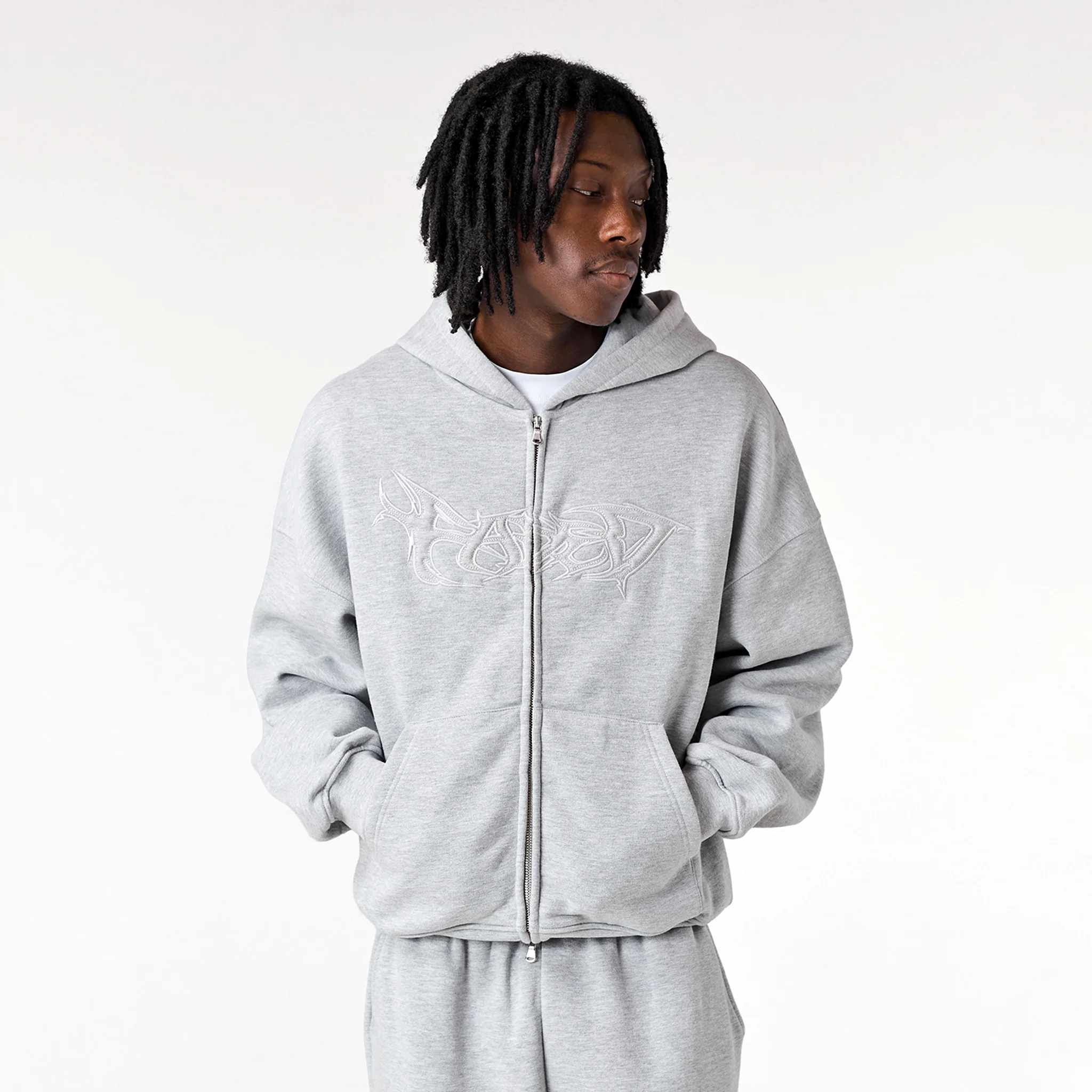 Shadow Full Zip Open Hem Tracksuit | Grey Marl - Faded