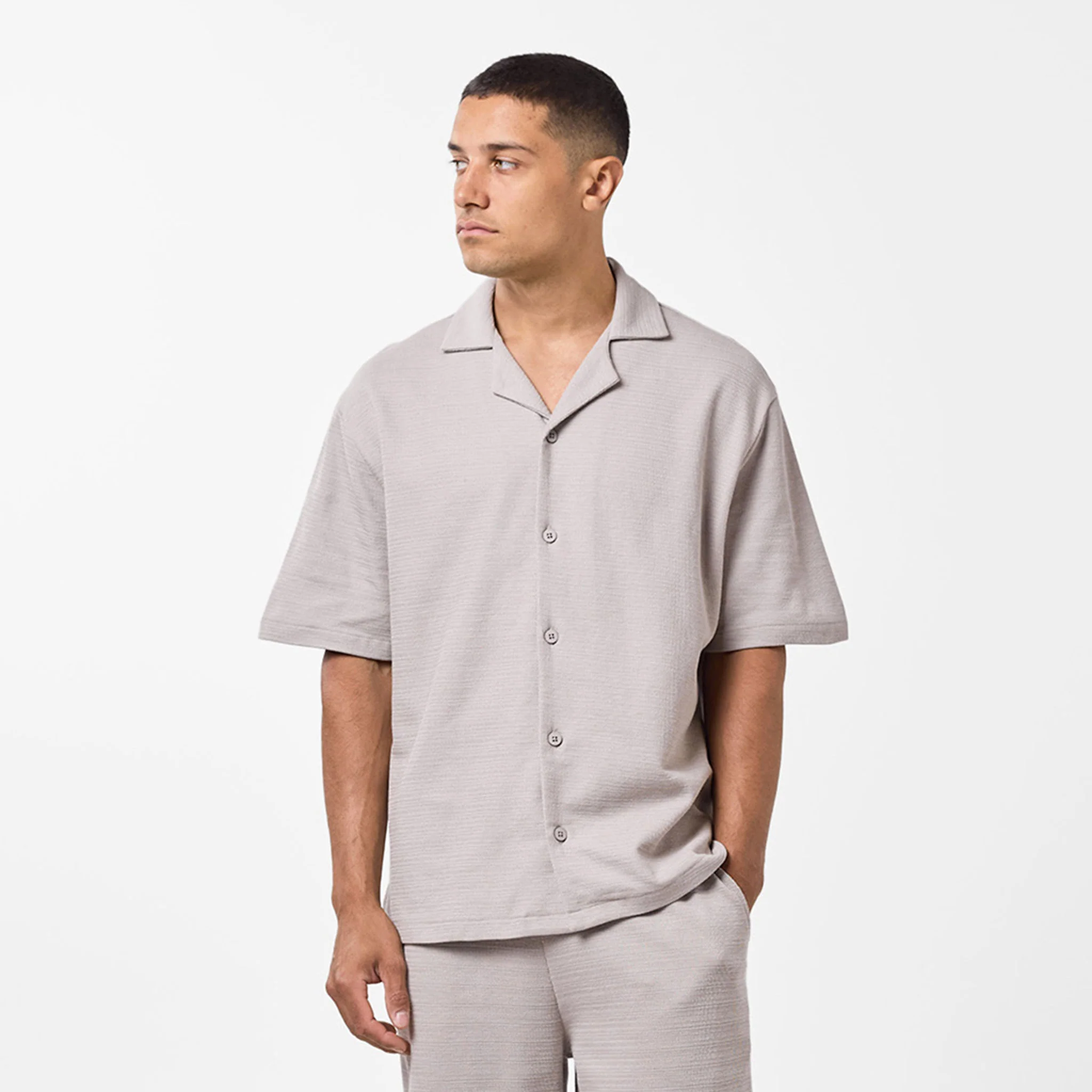 Tonal Knitted Shirt | Sand - Faded