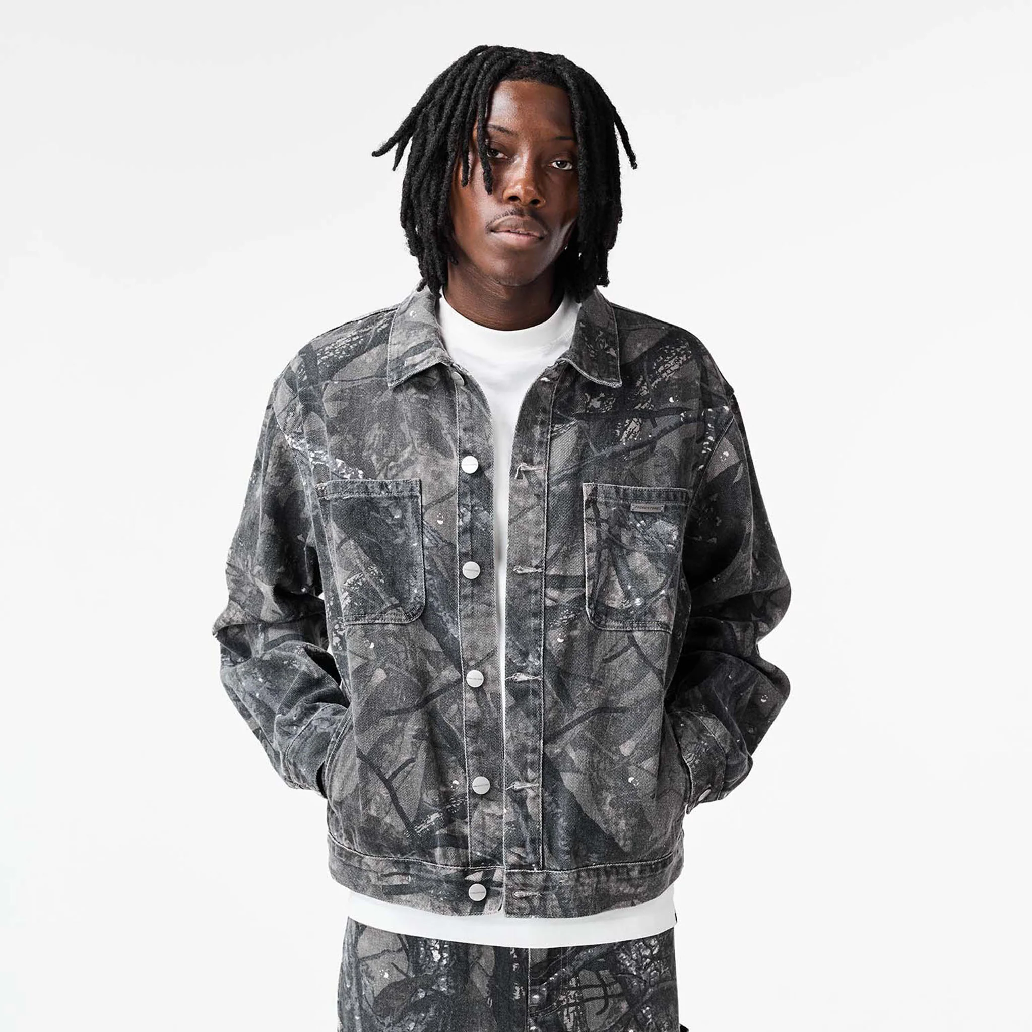 Tree Camo Print Jacket | Grey - Faded