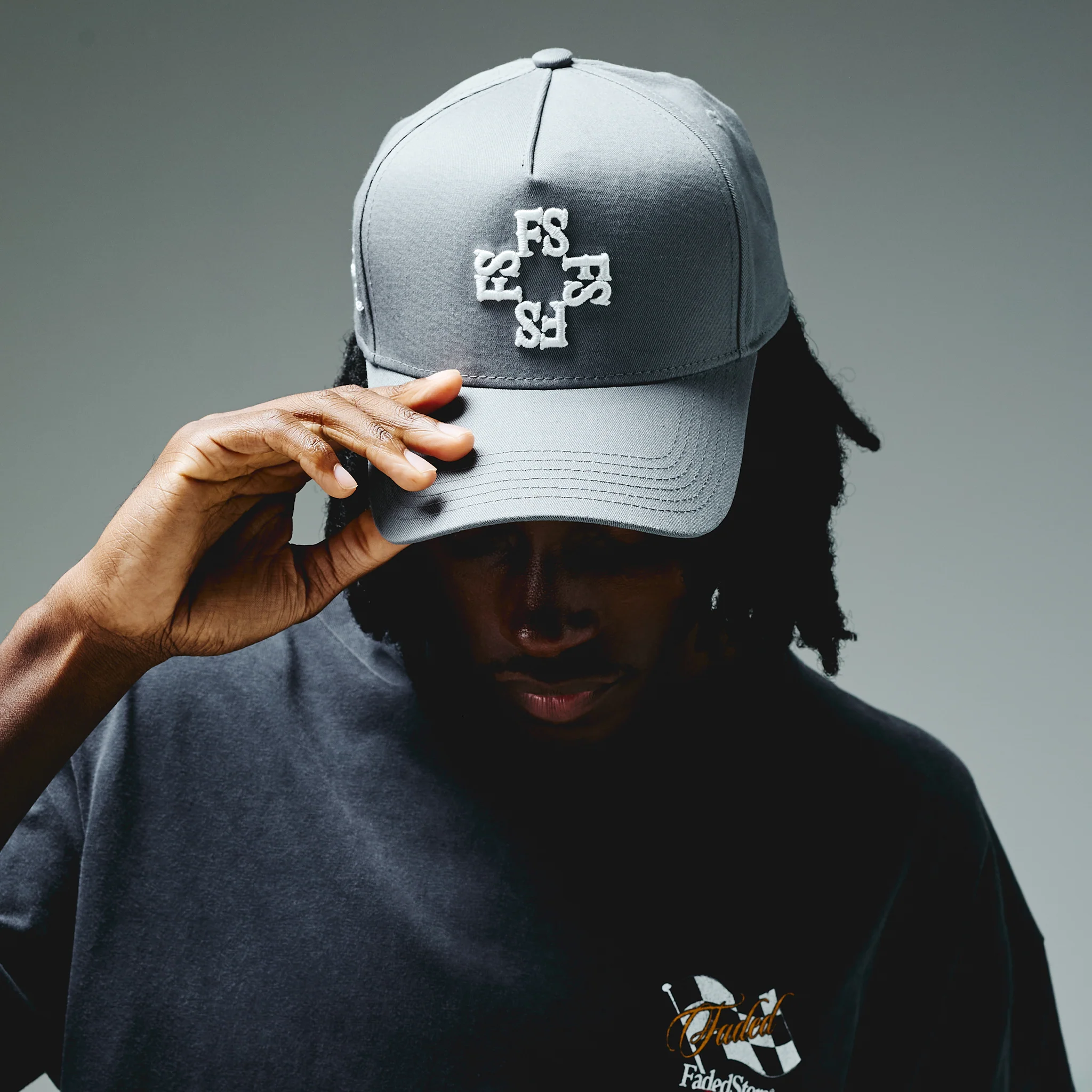 Monogram Cap | Mid Grey/White - Faded