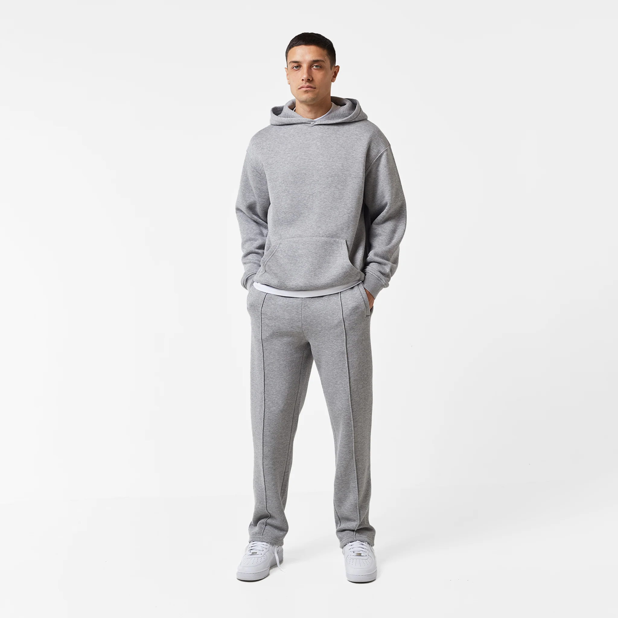 Open Hem Pleated Jogger | Mid Grey Marl - Faded