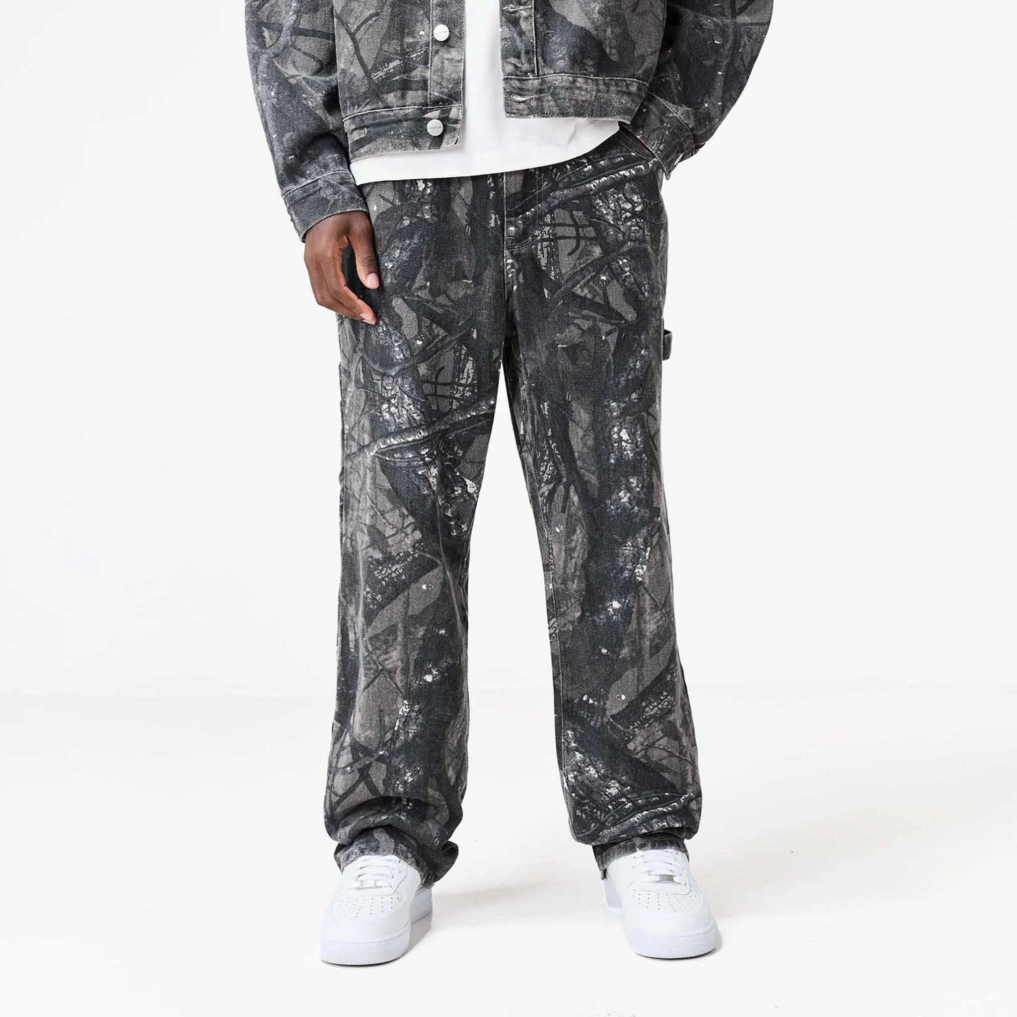 Tree Camo Print Jeans | Grey - Faded