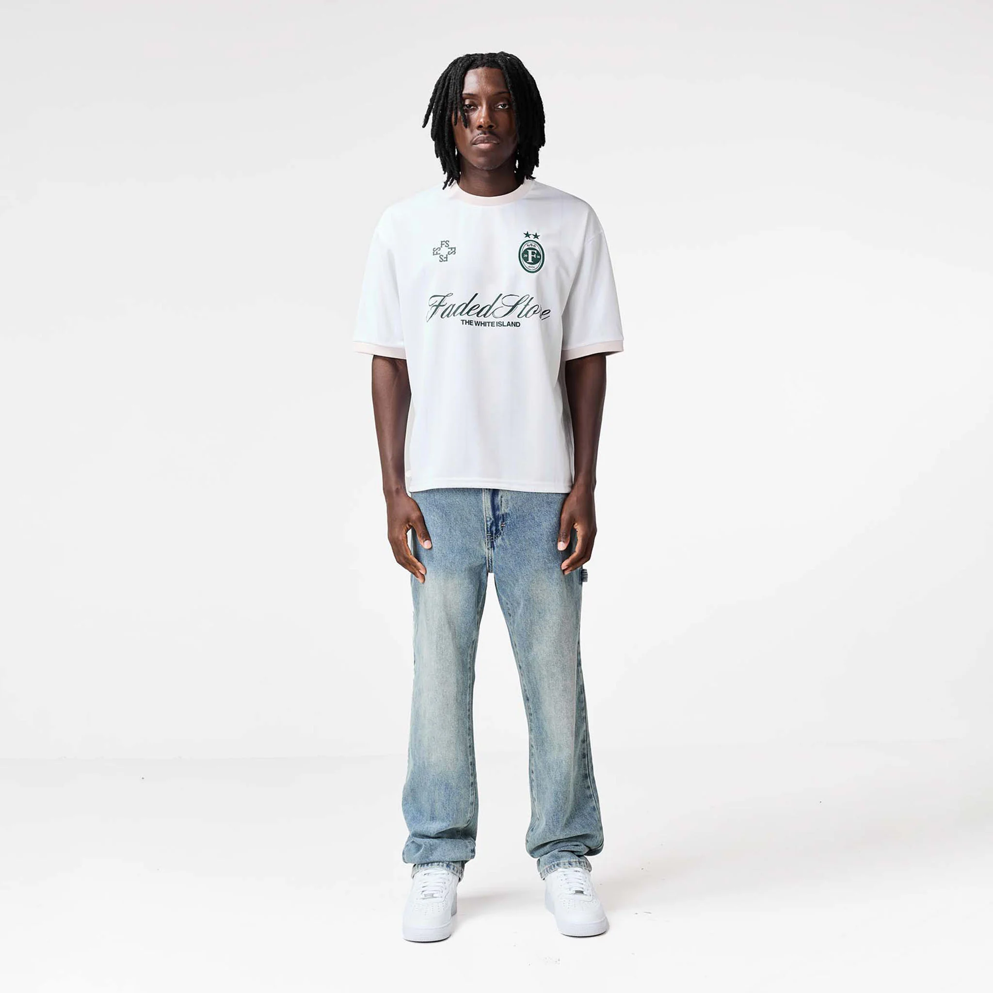 Striker Football T-Shirt | Off White/Vintage Green - Faded