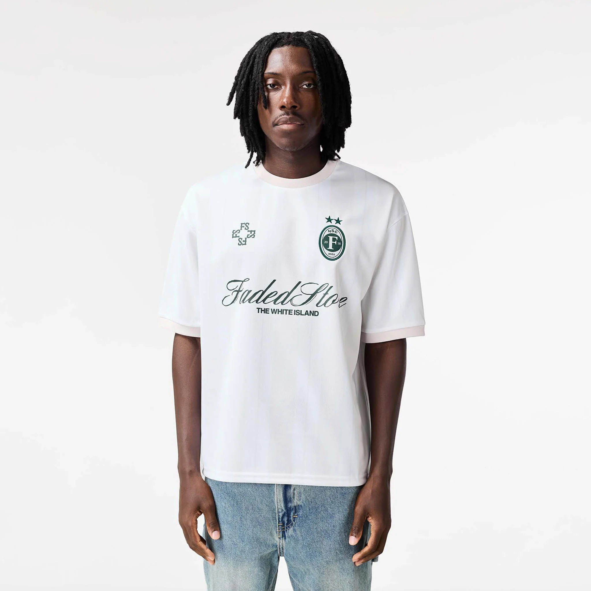Striker Football T-Shirt | Off White/Vintage Green - Faded