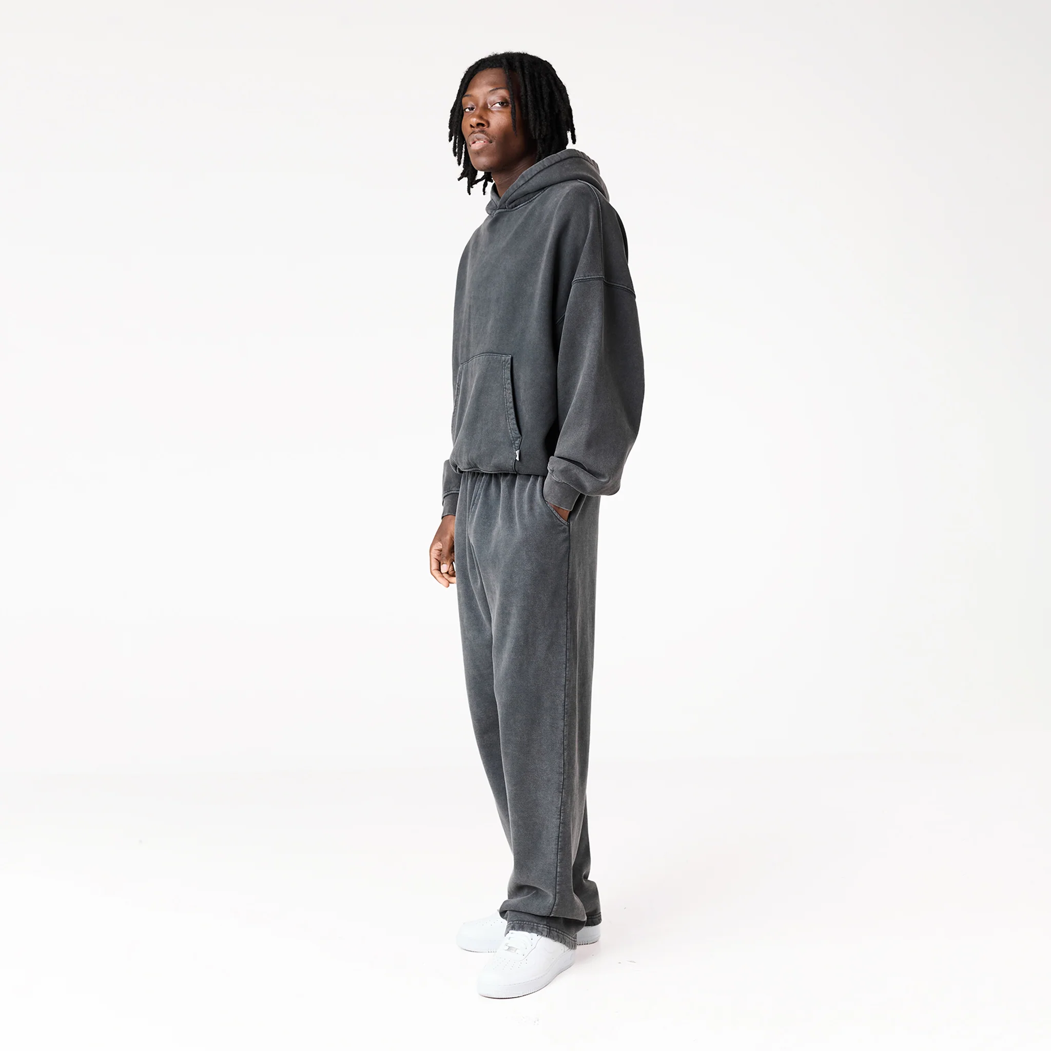 Loose Fit Cropped Hoodie | Black Wash - Faded