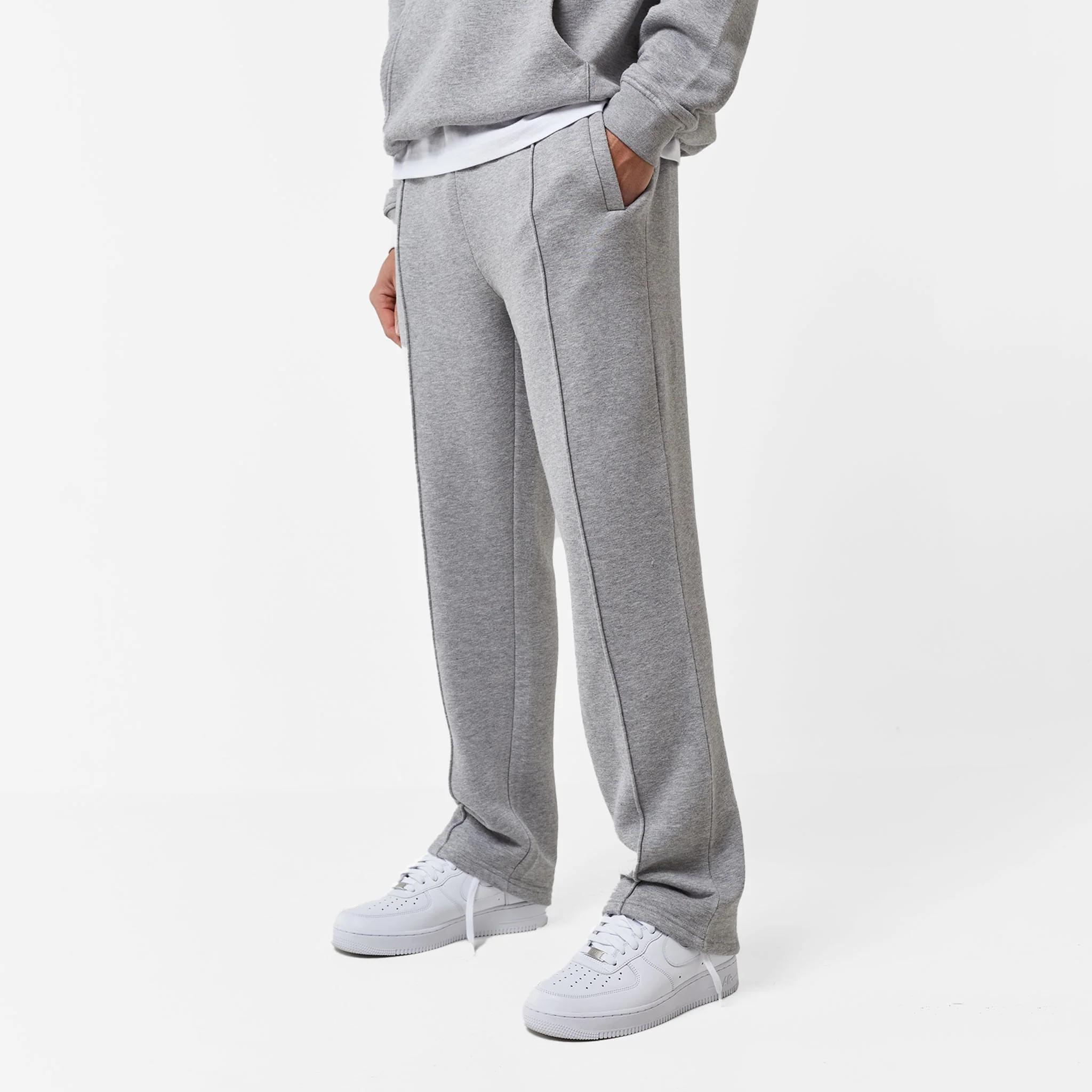 Open Hem Pleated Jogger | Mid Grey Marl - Faded