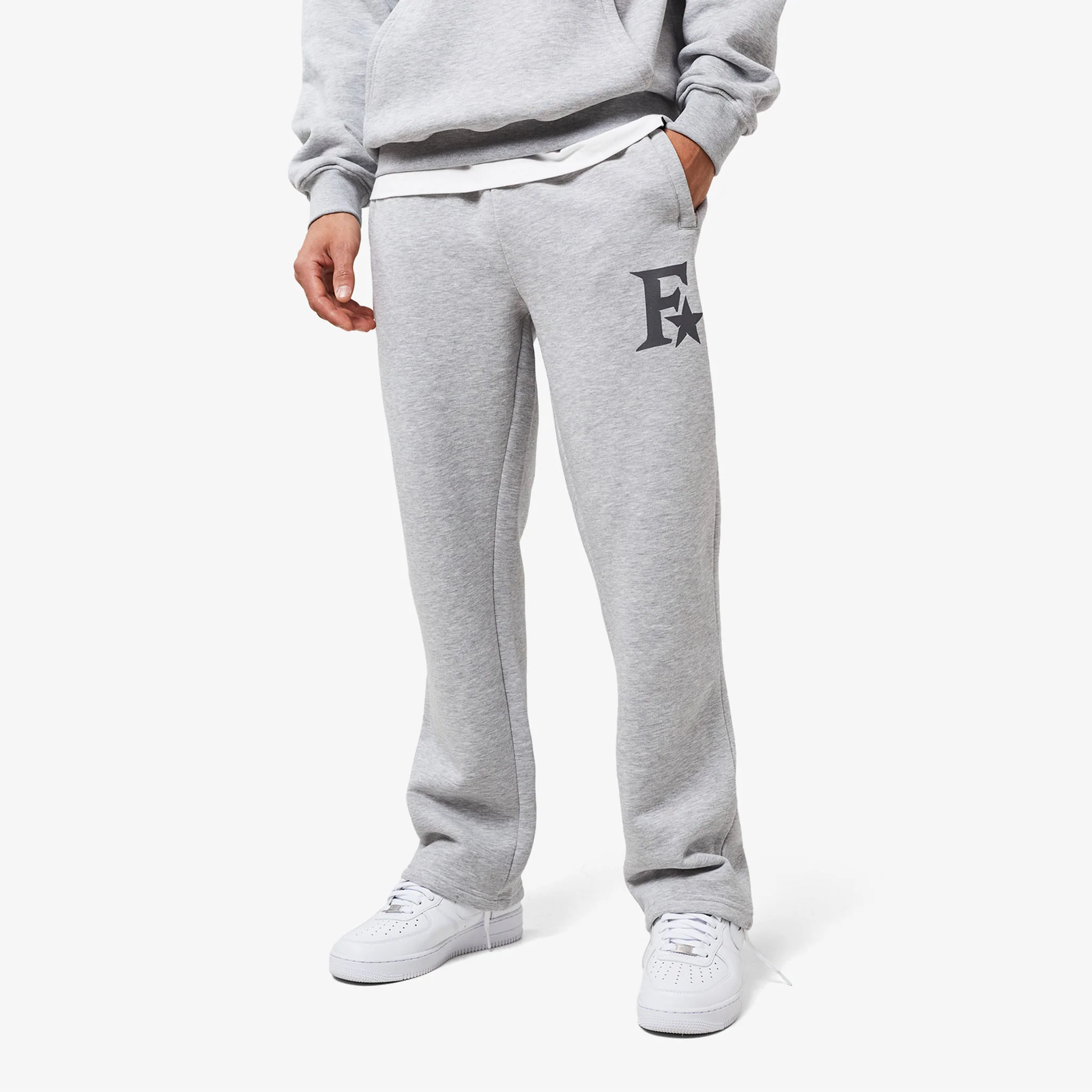 Star Icon Open Hem Jogger | Grey Marl - Faded