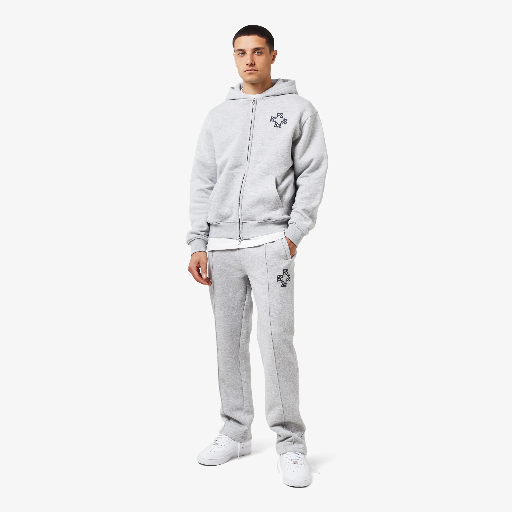 Monogram Open Hem Jogger | Grey Marl - Faded