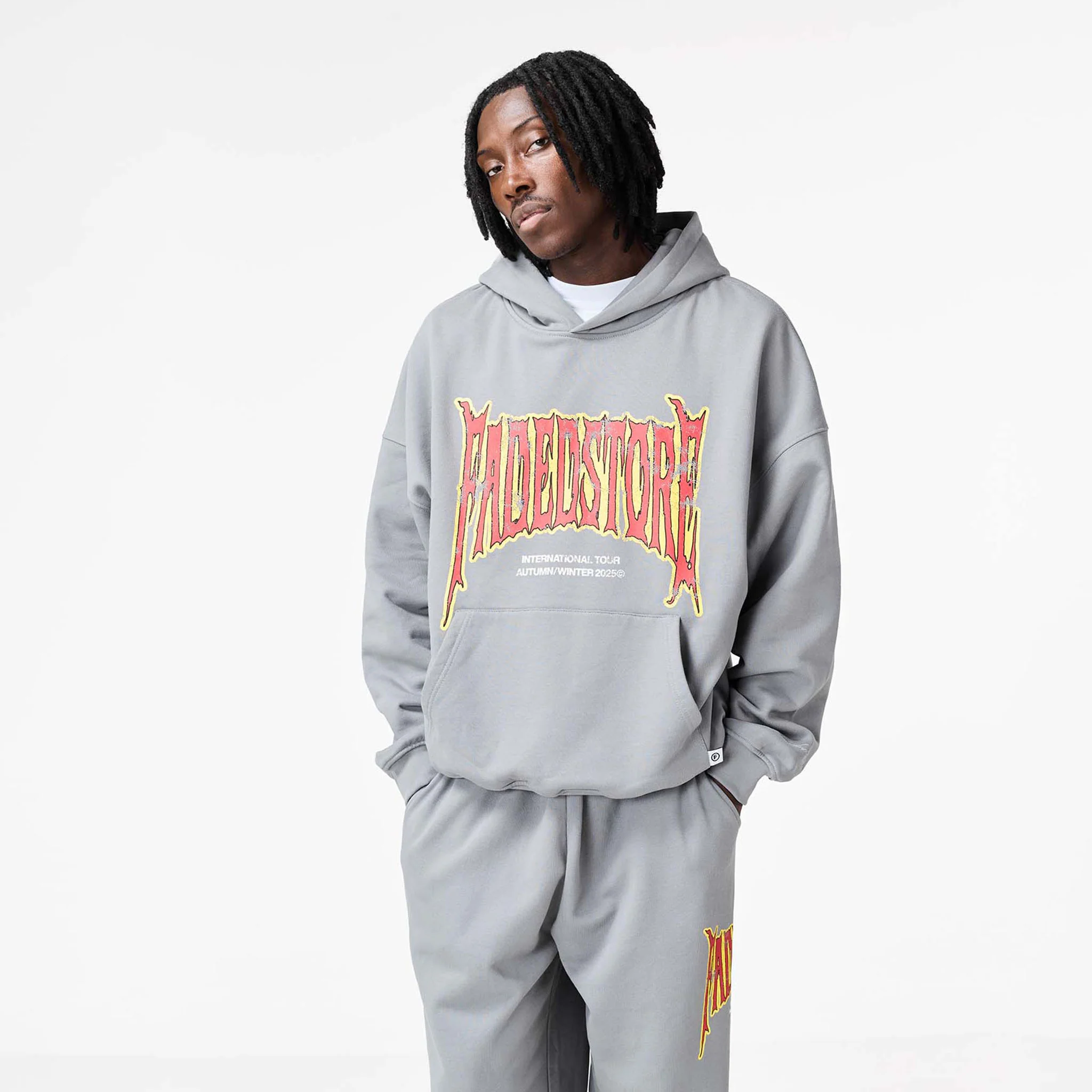 Blackletter Open Hem Tracksuit | Mid Grey - Faded