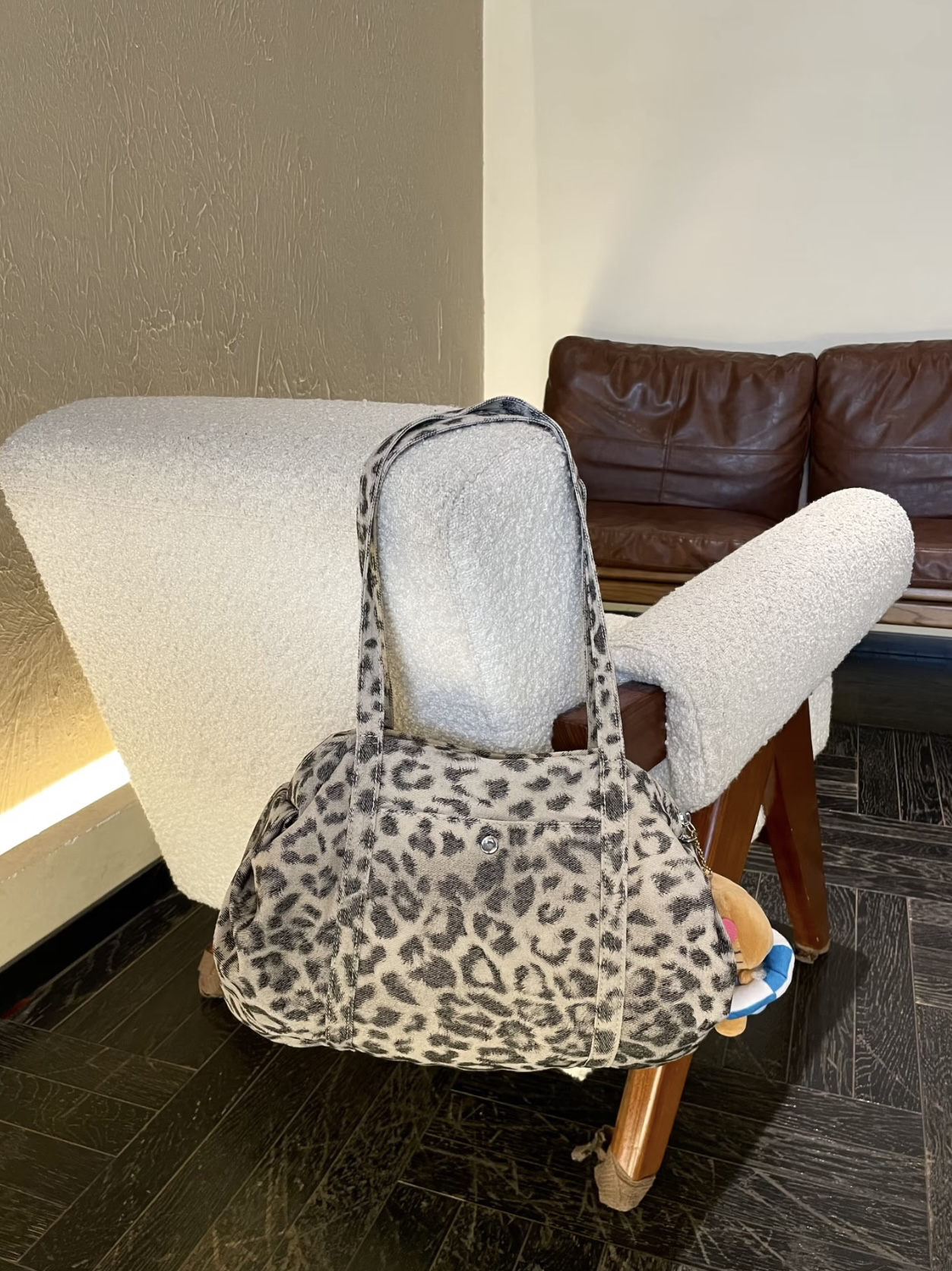 Store Faded Brooklyn Leopard Print Canvas Tote - Large Capacity Shoulder Bag - Faded