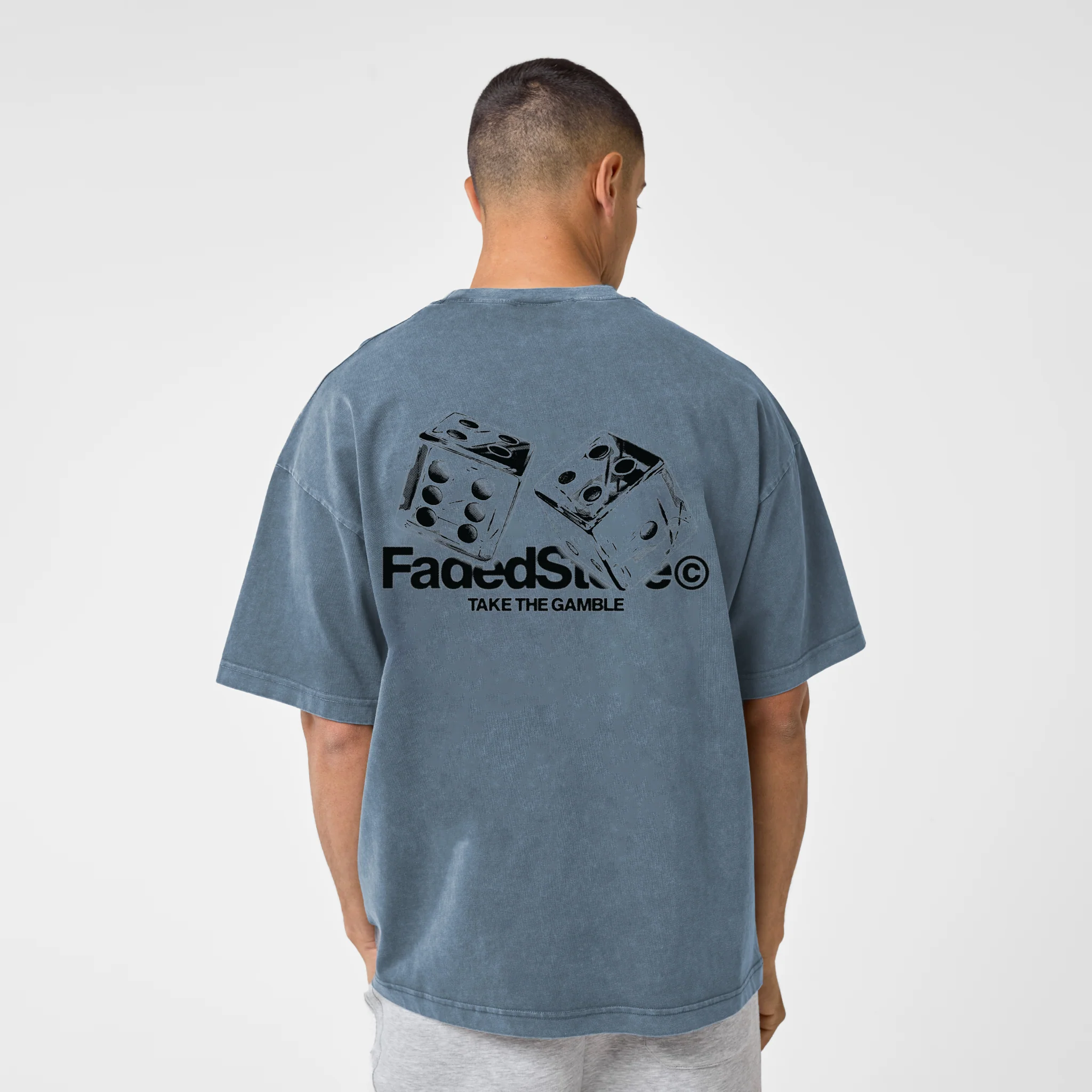 Take The Gamble T-Shirt | Dusty Blue - Faded
