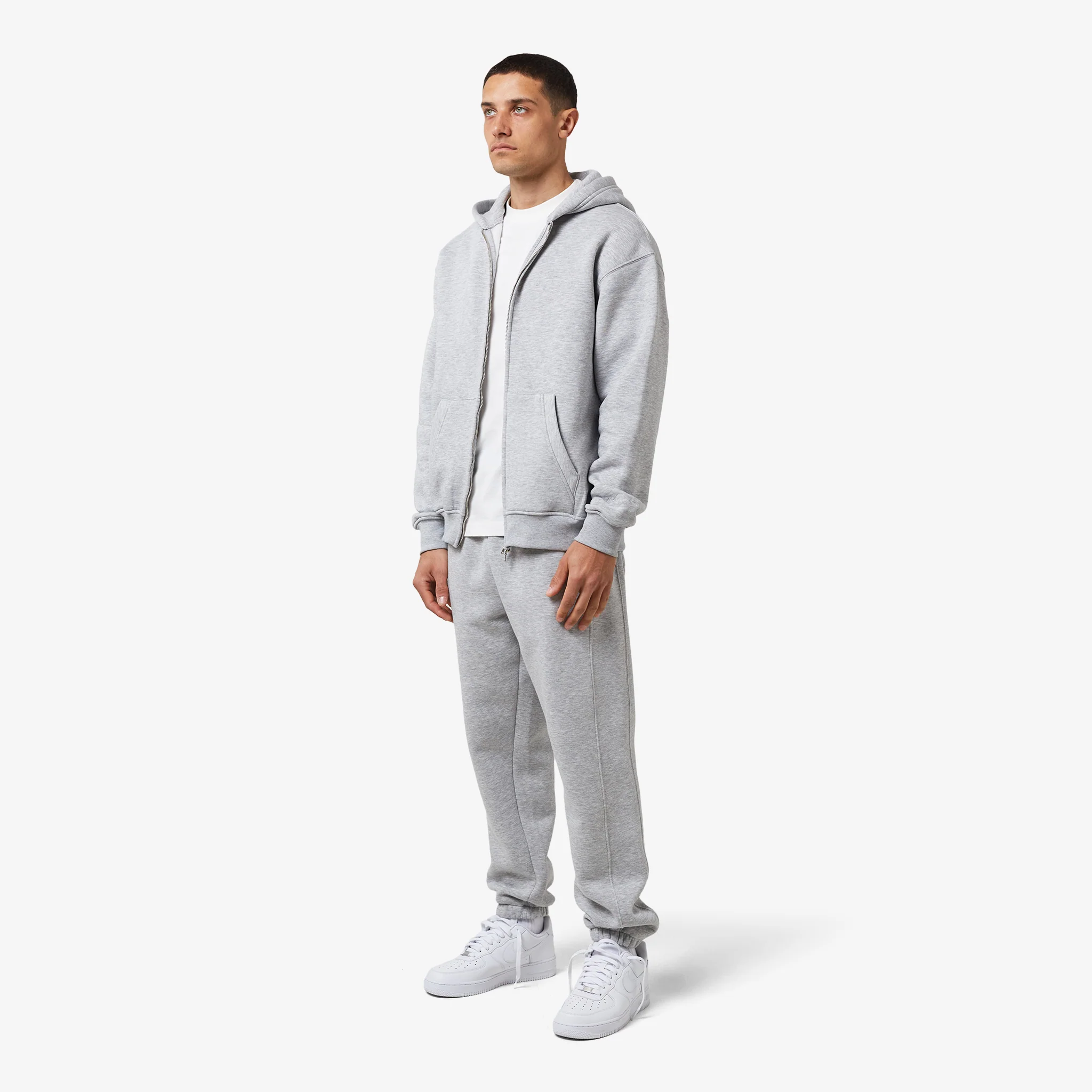 Full Zip Cuffed Tracksuit | Grey Marl - Faded